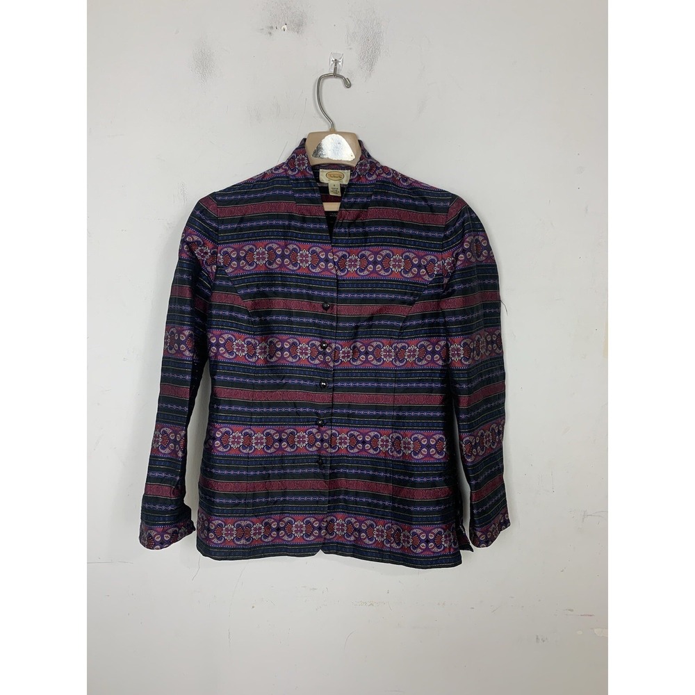 Talbots Womens Jacket 6 Silk‎ Asian Fairy Floral Art to Wear Tribal Festival